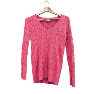 Lacoste Womens Cable Knit V-Neck Sweater Pink Size 38 US 8